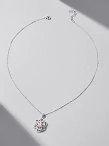 1 件精美 925 银山茶花项链，镶嵌合成锆石，时尚百搭，适合日常、派对、约会、节日礼物 - 銀色 - 查看 2