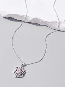 1 件精美 925 银山茶花项链，镶嵌合成锆石，时尚百搭，适合日常、派对、约会、节日礼物 - 銀色 - 查看 3