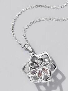 1 件精美 925 银山茶花项链，镶嵌合成锆石，时尚百搭，适合日常、派对、约会、节日礼物 - 銀色 - 查看 4