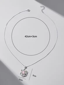 1 件精美 925 银山茶花项链，镶嵌合成锆石，时尚百搭，适合日常、派对、约会、节日礼物 - 銀色 - 查看 5