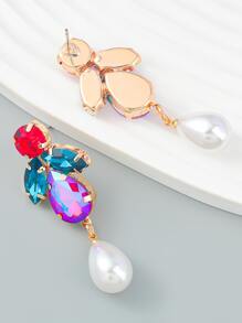 Rhinestone & Faux Pearl Decor Drop Earrings - Multicolor - View 2