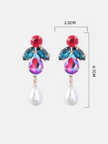 Rhinestone & Faux Pearl Decor Drop Earrings - Multicolor - View 3