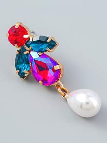 Rhinestone & Faux Pearl Decor Drop Earrings - Multicolor - View 5