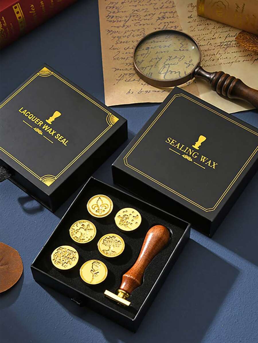 1 bộ Đầu đóng dấu sáp hoa văn hỗn hợp có tay cầm - Nhiều màu - Xem 1