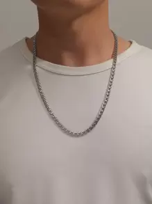 時尚流行男士簡約鍊式項鍊不銹鋼珠寶禮物和時尚外觀 - 銀色 - 查看 1