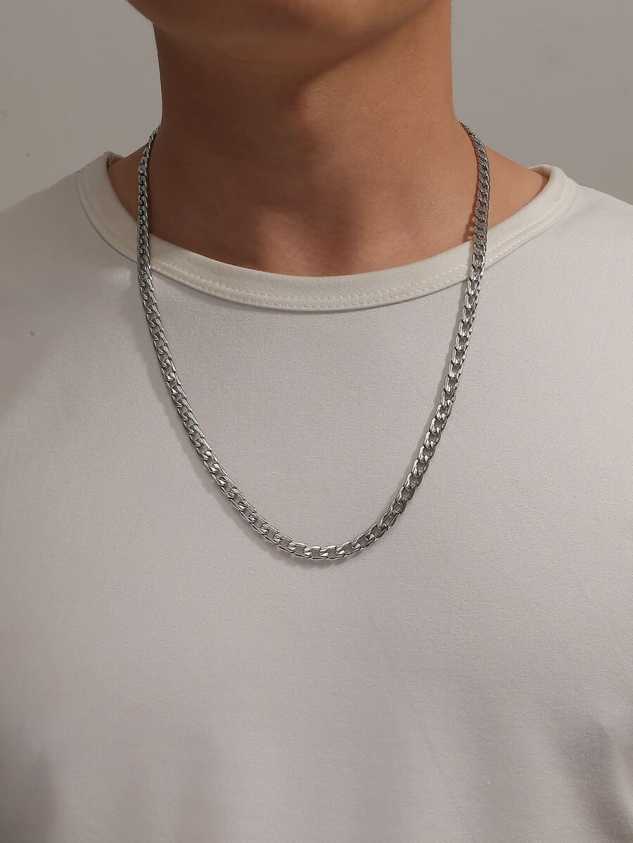時尚流行男士簡約鍊式項鍊不銹鋼珠寶禮物和時尚外觀 - 銀色 - 查看 1