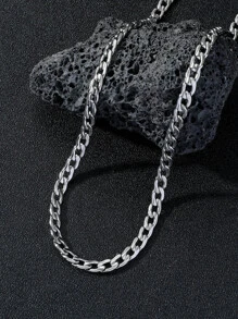 時尚流行男士簡約鍊式項鍊不銹鋼珠寶禮物和時尚外觀 - 銀色 - 查看 2