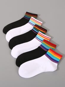 6pairs Rainbow Striped Crew Socks - Multicolor - View 2