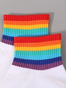 6pairs Rainbow Striped Crew Socks - Multicolor - View 3