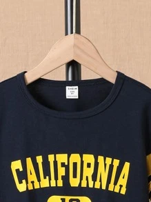 Boys Striped & Letter Graphic Tee & Shorts - Navy Blue - View 4