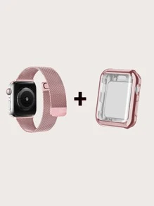 三合一磁性錶帶和殼套和膜適用於Apple Watch - 粉色 - 查看 2