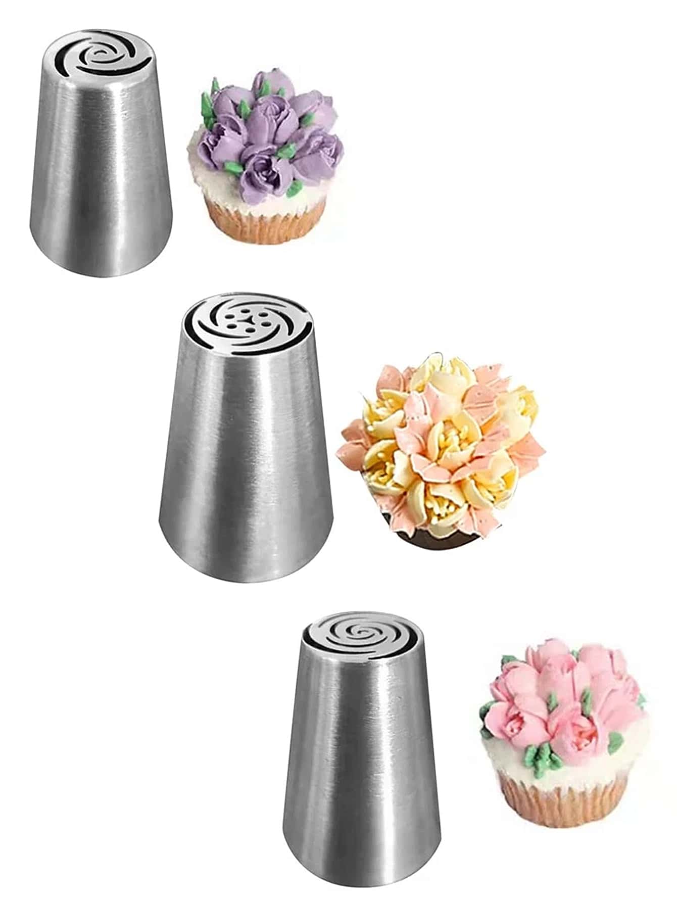 3pcs Stainless Steel Piping Nozzle - Silver - View 1