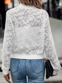 SHEIN Clasi Floral Jacquard Zip Up Bomber Jacket - White - View 2