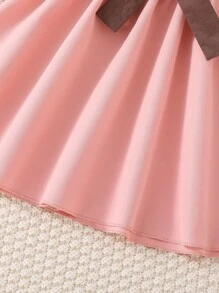 SHEIN 小女童印花泡泡袖繫腰帶洋裝