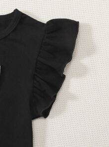 SHEIN Young Girl Bow Front Ruffle Trim Tee & Star Mesh Overlay Skirt - Multicolor - View 7