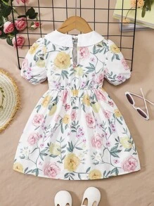 小女童印花彼得潘領泡泡袖洋裝