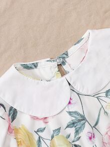 小女童印花彼得潘領泡泡袖洋裝