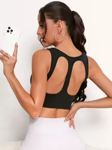 Cut Out Back Sports Bra - Black - View 1