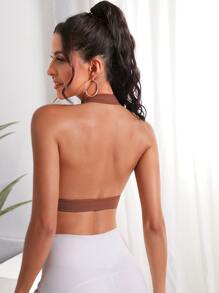 Easithlete Light Support Backless Halterneck Crop Sports Bra - Rust Brown - View 5
