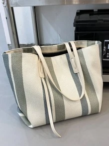 Striped Pattern Shoulder Tote Bag - Multicolor - View 2