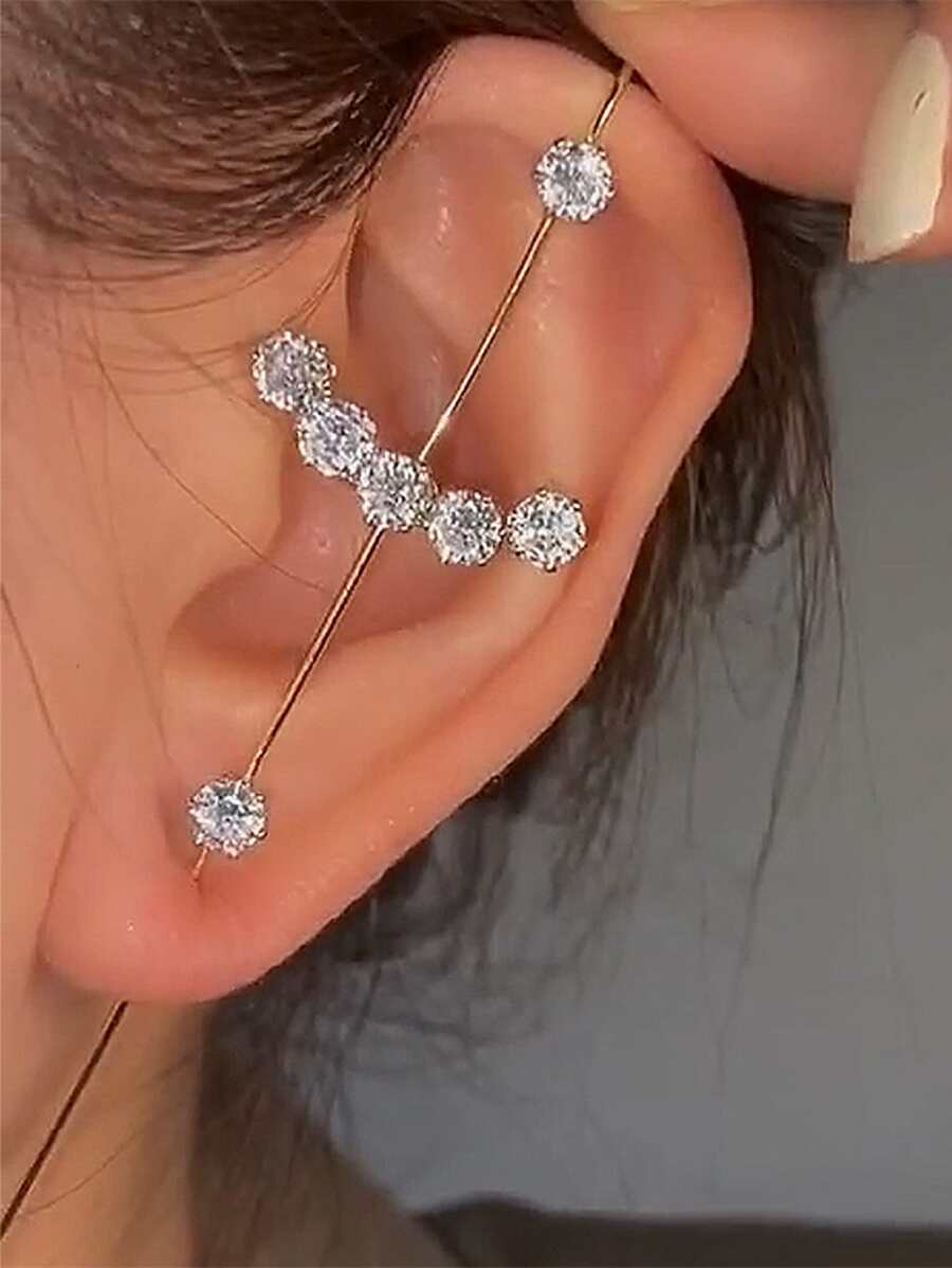 1入組水鑽裝飾耳環 - 銀色 - 查看 1