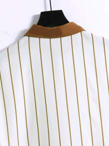 Manfinity Hombres Camisa con estampado de rayas & Shorts de cintura con cordón sin camiseta - Multicolor - Ver 4