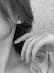 優雅吊式耳環蝴蝶形長空心鏈吊墜甜美耳環