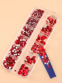 FULL BEAUTY 1 hộp trang trí móng tay nghệ thuật đính đá Rhinestone - Đỏ - Xem 1