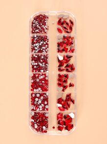 FULL BEAUTY 1 hộp trang trí móng tay nghệ thuật đính đá Rhinestone - Đỏ - Xem 2