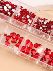 FULL BEAUTY 1 hộp trang trí móng tay nghệ thuật đính đá Rhinestone - Đỏ - Xem 4