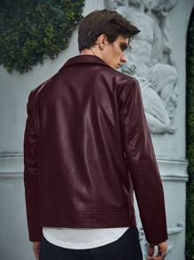 Manfinity EMRG Men Zip Up PU Biker Jacket - Burgundy - View 2