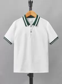 SHEIN 男童短袖拼接邊POLO衫 - 白色 - 查看 1