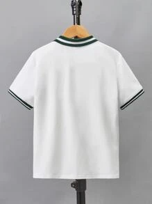 SHEIN 男童短袖拼接邊POLO衫 - 白色 - 查看 2