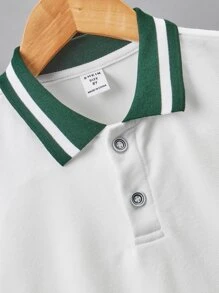 SHEIN 男童短袖拼接邊POLO衫 - 白色 - 查看 4