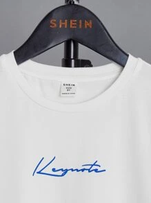 SHEIN Boys Letter Graphic Tee & Drawstring Waist Joggers - Blue - View 3