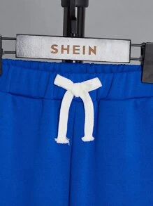 SHEIN Boys Letter Graphic Tee & Drawstring Waist Joggers - Blue - View 4