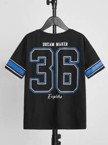 SHEIN Tops con trai Lá thư Giải trí - màu đen - Xem 1