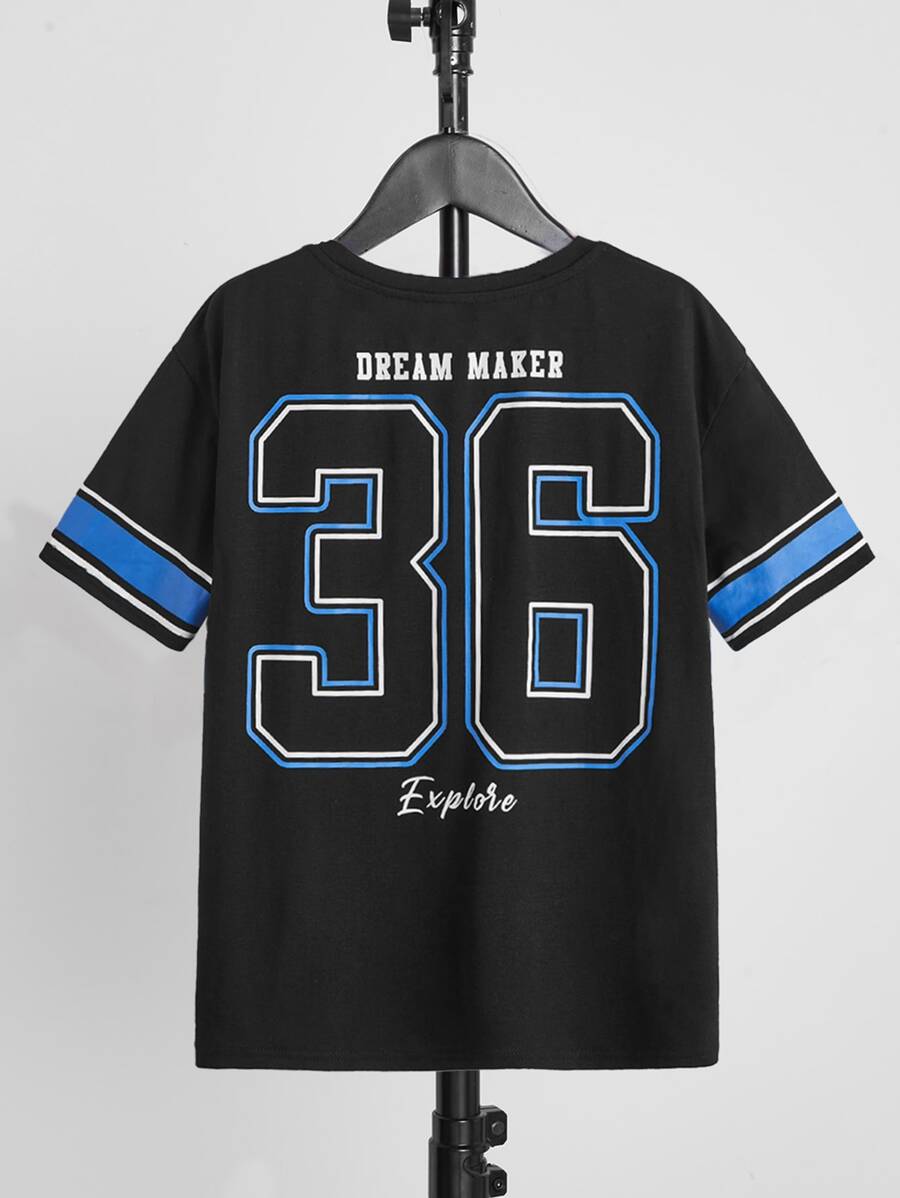 SHEIN Tops con trai Lá thư Giải trí - màu đen - Xem 1