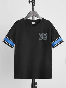 SHEIN Tops con trai Lá thư Giải trí - màu đen - Xem 2