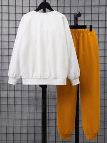 SHEIN Boys Bear Print Sweatshirt & Joggers - Multicolor - View 3