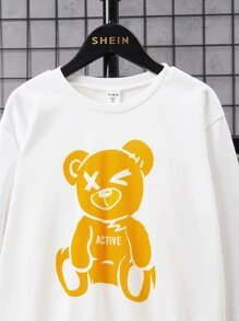 SHEIN Boys Bear Print Sweatshirt & Joggers - Multicolor - View 4