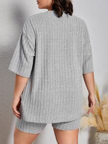 CovetEZ Plus Drop Shoulder Tee & Shorts - Light Grey - View 2