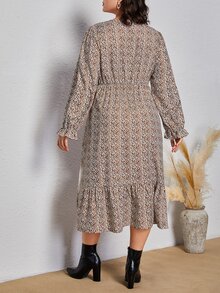 SHEIN VCAY Plus Allover Print Flounce Sleeve Ruffle Hem Dress - Multicolor - View 2