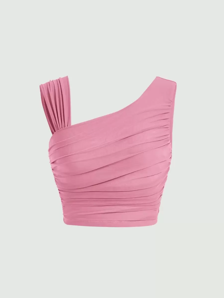 SHEIN MOD Top de cuello asimétrico fruncido - Rosa vieja - Ver 1