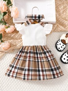 Baby Plaid Print Ruffle Trim Bow Front Dress - Multicolor - View 2