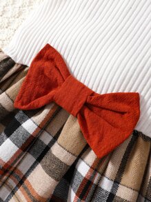 Baby Plaid Print Ruffle Trim Bow Front Dress - Multicolor - View 3