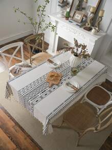 1pc Bubaba Multi-Color Geometric Pattern Beige Rectangular Tablecloth, Bohemian Retro Printed Home Decor Placemat Napkin Suitable For Bedroom, Dining Room, Kitchen, Party, All Season - Multicolor - View 9