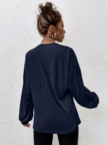 SHEIN Unity Letter Graphic Drop Shoulder Tee - Navy Blue - View 2