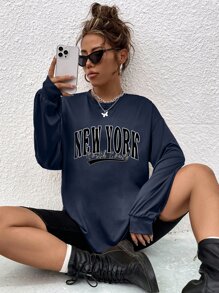 SHEIN Unity Letter Graphic Drop Shoulder Tee - Navy Blue - View 4