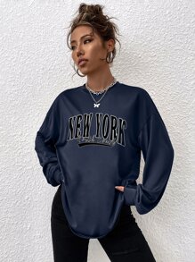 SHEIN Unity Letter Graphic Drop Shoulder Tee - Navy Blue - View 5